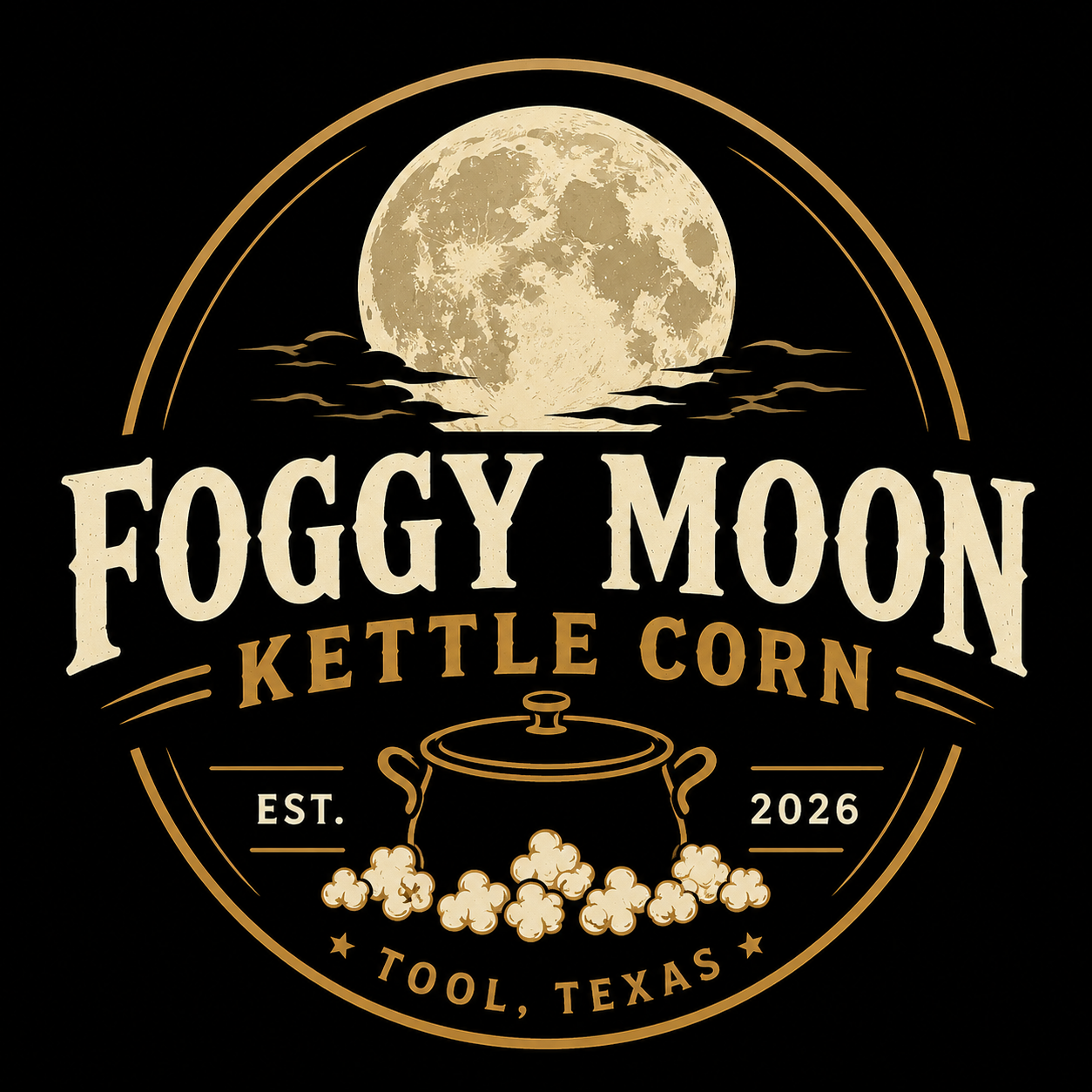 Foggy Moon Kettle Corn logo — Est. 2026, Tool, Texas