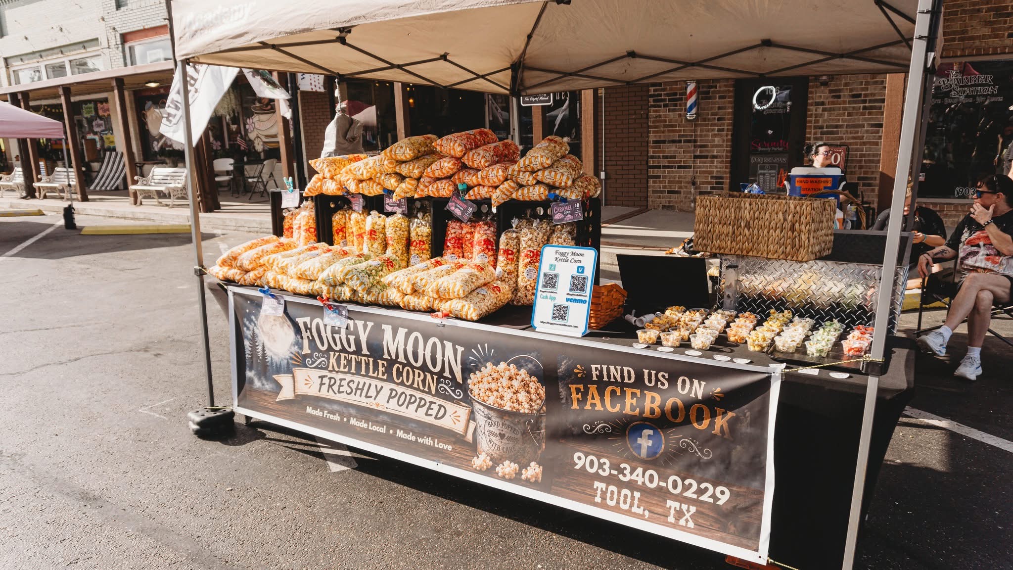 Foggy Moon Kettle Corn booth stocked and ready for the market